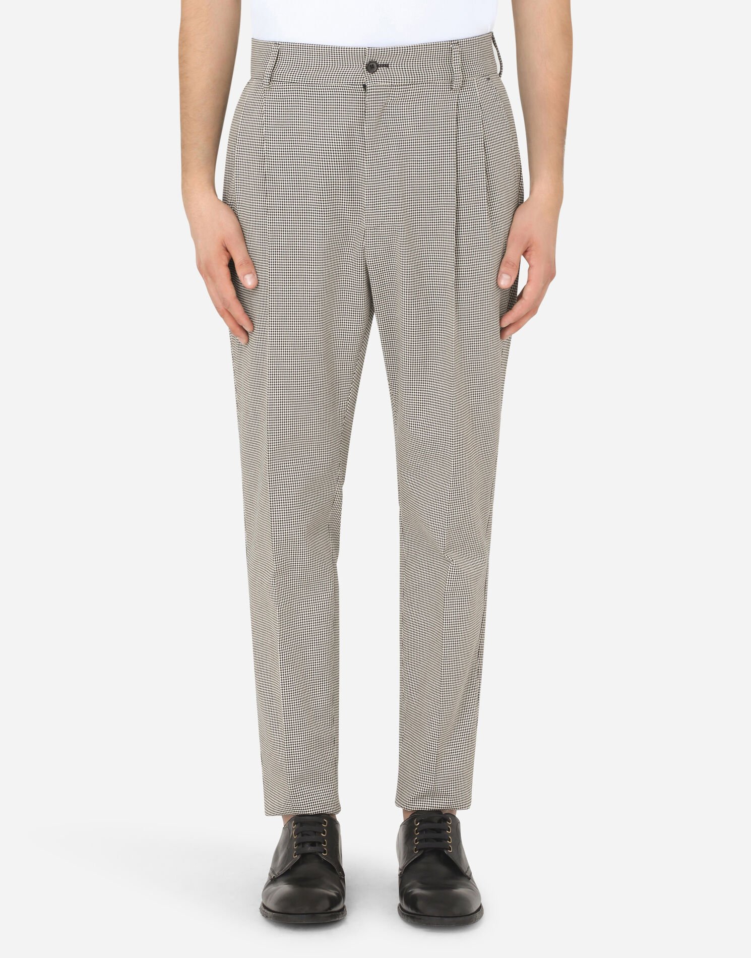 Cotton Houndstooth Pants With Darts