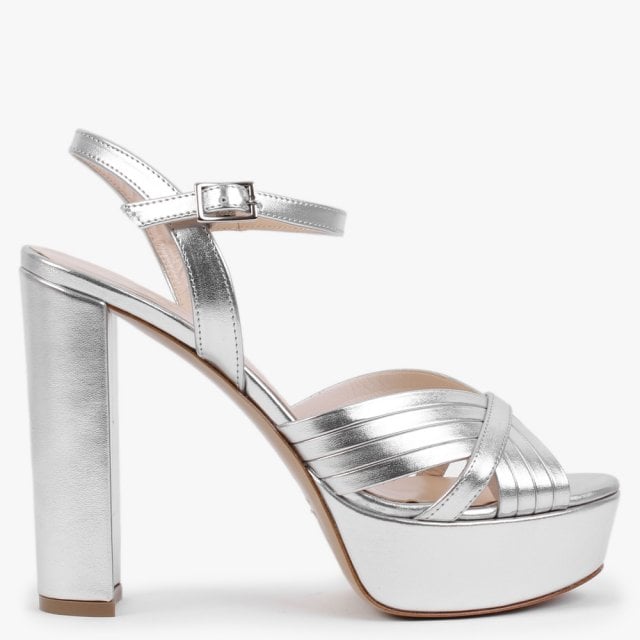 Avery Silver Leather Platform Heeled Sandals